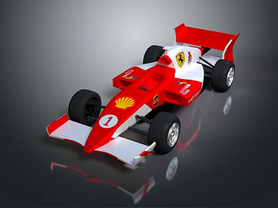 Red And White Ferrari Formula Race Car With Shell Logo And Number 1 3d model