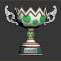 Decorative Furniture Trophy Featuring Green Polka Dots Silver Wing Handles And White Orange Design