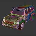 Black Modified SUV With BIG PERFORMANCE Decal Sporty Front Grille Large Wheels And Roof Antennas