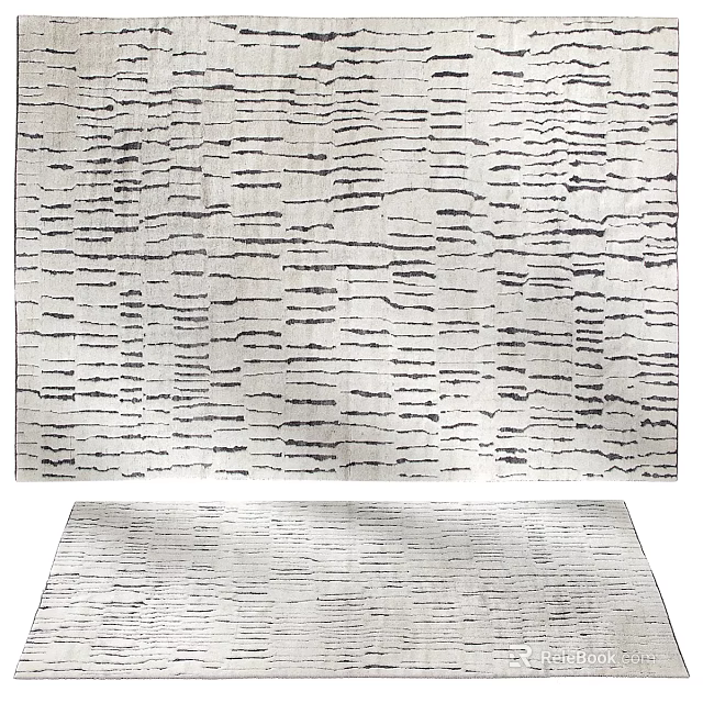 Square Rug with Geometric Lines Pattern White Background and Black Accents for Living Room Decor 3d model 