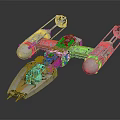Detailed Sci Fi Spaceship Model With Yellow White Body Blue Cockpit And Wings