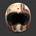 Vintage White Racing Helmet With Red Blue Stripes Worn Finish Front Vent Holes Black Lining
