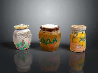 Vintage Colorful Decorative Storage Jars With Floral COALA And Lemon Prints 3d model
