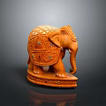 Traditional Wooden Elephant Sculpture With Intricate Carvings And Decorative Base