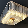 Square Shaped Crystal Chandelier With Transparent Pendants And Illuminated Inner Bulbs