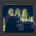 Cartoon Style 3D Scene With Purple Walls Arches Green Plants Small Mushrooms And Yellow Flowers