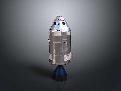 Silver Metallic Spacecraft Model Featuring Blue Base And Modern Design Details 3d model