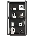 Modern Dark Wood Display Cabinet With Glass Doors Holding Vases Candles And Books