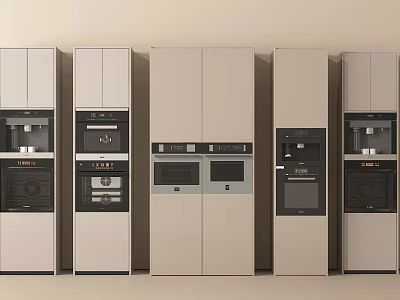 Modern Kitchen Built in Appliances Featuring Stylish Cabinets Oven Microwave and Integrated Design 3d model