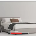 Modern Upholstered Double Bed With White Sheets Brown Gray Pillows And Side Table 3d model