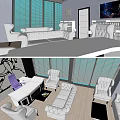 Modern Office Ceiling with Wavy Texture Recessed Lights Windows Blinds and Decorative Art