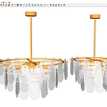 Modern Elegant Chandelier With Gold Circular Frame And Textured Glass Shades