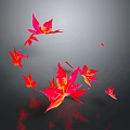 Red and Pink Autumn Leaves Floating with Reflection on Dark Background 3d model