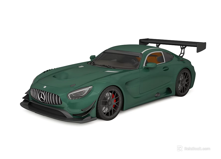 Green Mercedes Sports Car Featuring Large Rear Spoiler Black Wheels And Red Brake Calipers 3d model 