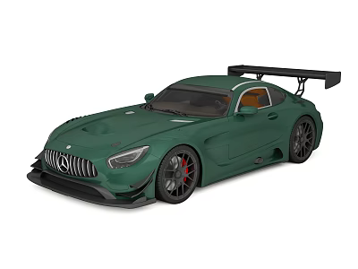 Green Mercedes Sports Car Featuring Large Rear Spoiler Black Wheels And Red Brake Calipers 3d model