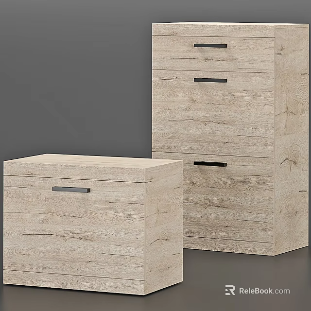 Modern Wooden Console Cabinet And Side Cabinet With Drawers And Black Handles Design 3d model 