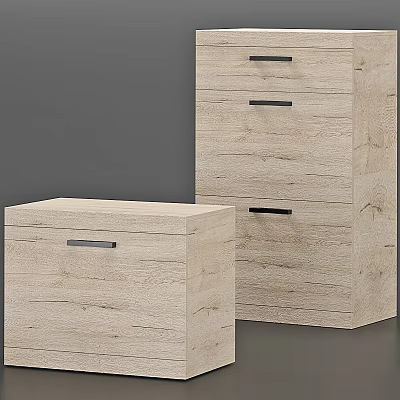 Modern Wooden Console Cabinet And Side Cabinet With Drawers And Black Handles Design 3d model