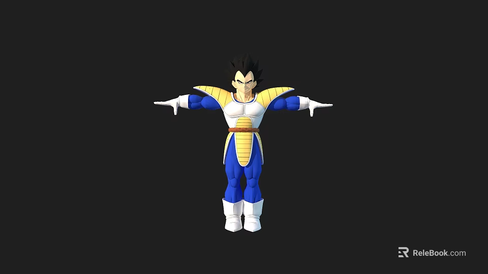 Game And Movie Character With Black Hair Blue And Yellow Armor Arms Outstretched Standing Pose 3d model 