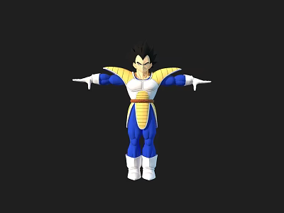 Game And Movie Character With Black Hair Blue And Yellow Armor Arms Outstretched Standing Pose 3d model