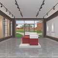 Modern Exhibition Hall With Track Lights White Walls Display Shelves Red White Cube Exhibit
