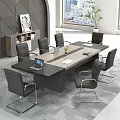 Modern Conference Table with Black Chairs Laptop Documents and Vase in Office Meeting Room