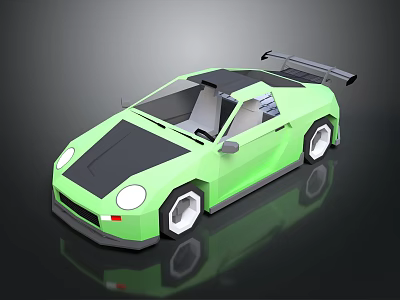 Light Green Low Poly Sports Car With Black Roof And Large Rear Spoiler 3d model