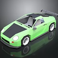 Light Green Low Poly Sports Car With Black Roof And Large Rear Spoiler