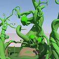 Lush Green Twisted Vines Growing Around Stone Rocks Under Blue Sky