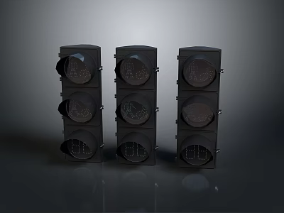 Three Black Traffic Lights With Modern Design And Reflective Lenses 3d model