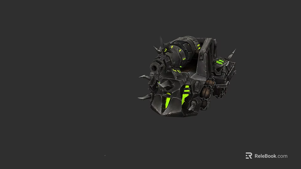 Sci Fi Mechanical Device With Black Body Green Glowing Spikes And Cannon 3d model 