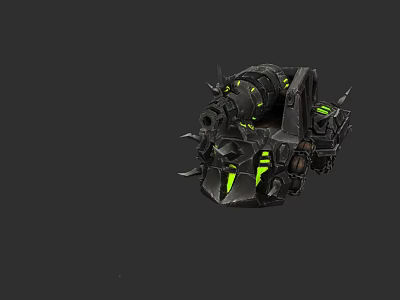 Sci Fi Mechanical Device With Black Body Green Glowing Spikes And Cannon 3d model