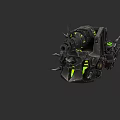 Sci Fi Mechanical Device With Black Body Green Glowing Spikes And Cannon