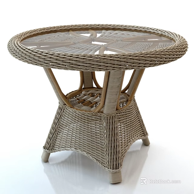 Elegant Round Rattan Coffee Table With Woven Design And Sturdy Structure 3d model 