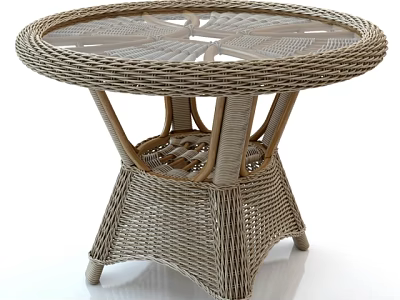 Elegant Round Rattan Coffee Table With Woven Design And Sturdy Structure 3d model