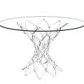 Round Glass Top Dining Table With White Intricate Woven Base Design 3d model
