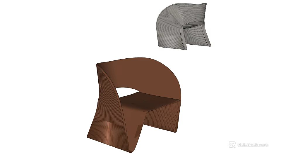Modern Leisure Chair Featuring Curved Shape Brown And Gray Wooden Texture Design 3d model 