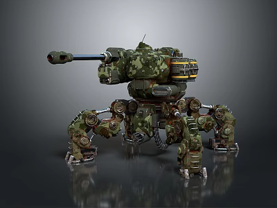 Smart Machine With Multi Legged Mechanical Structure Camouflage Exterior And Cannon Armament 3d model