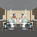 Modern Dental Clinic Interior With Treatment Chairs Medical Equipment Wooden Walls And White Cabinets