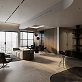 Modern Dining and Living Room Interior With Sofa Dining Table And City View Windows