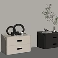 Modern Light And Dark Bedside Tables With Mirrors Plant And Decorative Items