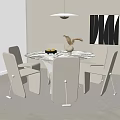 Minimalist Modern Round Glass Top Dining Table With Beige Chairs Pendant Light And Wall Art