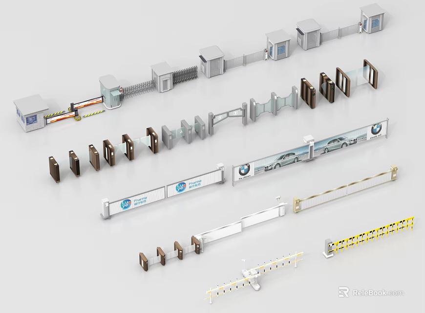 Various Public Facilities Equipment Including Turnstiles Barriers And Access Control Devices 3d model