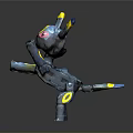 Black Character Creature Figure With Yellow Blue Tip Ears Colorful Eyes And Mechanical Armor Design