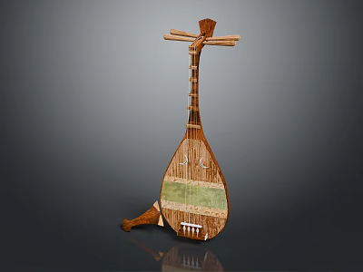 Traditional Wooden Pipa Lute as Daily Life Musical Instrument with Carved Design 3d model