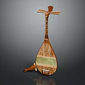 Traditional Wooden Pipa Lute as Daily Life Musical Instrument with Carved Design
