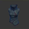 Gray Sleeveless Top With Red Trim And Pleated Structured Design