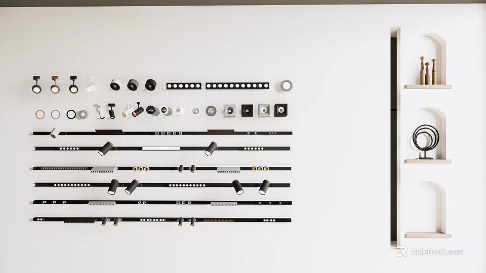 Assorted Downlights and Spotlights Display with Different Sizes Designs and Mounting Hardware 3d model 