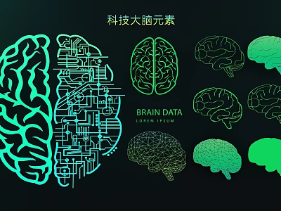 Tech Inspired Brain Design Pendant With Neon Green Circuit And Data Elements 3d model