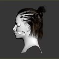 Detailed Game Movie Character 3D Head Model With Top Knot Hairstyle On Dark Background