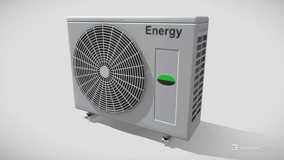 Gray Air Conditioning Fan Unit Featuring Energy Logo And Green Control Button 3d model 